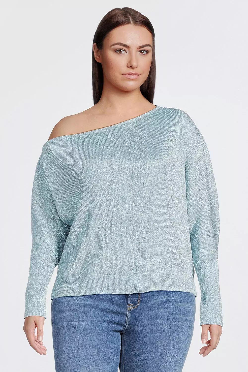 Plus Size Viscose Blend Metallic Sparkle Knit Drop Shoulder Top